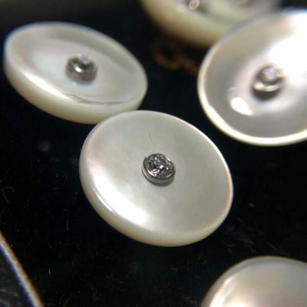 14K Diamond and Mother of Pearl Complete Tuxedo Stud Set1