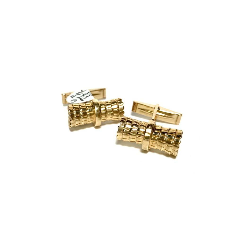 14K Gold Stacked Feather Pattern Cufflinks