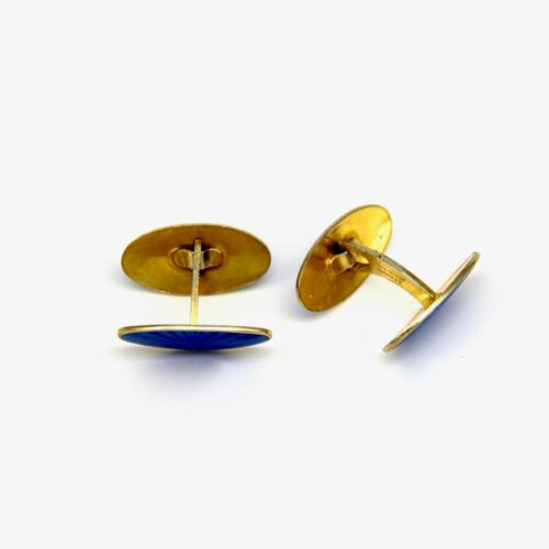 Norwegian Sterling &Amp; Blue Guilloche Oval Cufflinks