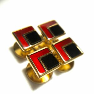4 Gold Filled Onyx and Red Enamel Tuxedo Shirt Studs
