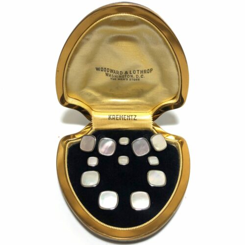 Art Deco Krementz Gold And Mother Of Pearl With Platinum Inlay Rims Complete Tuxedo Stud Set With Matching Cufflinks 4C