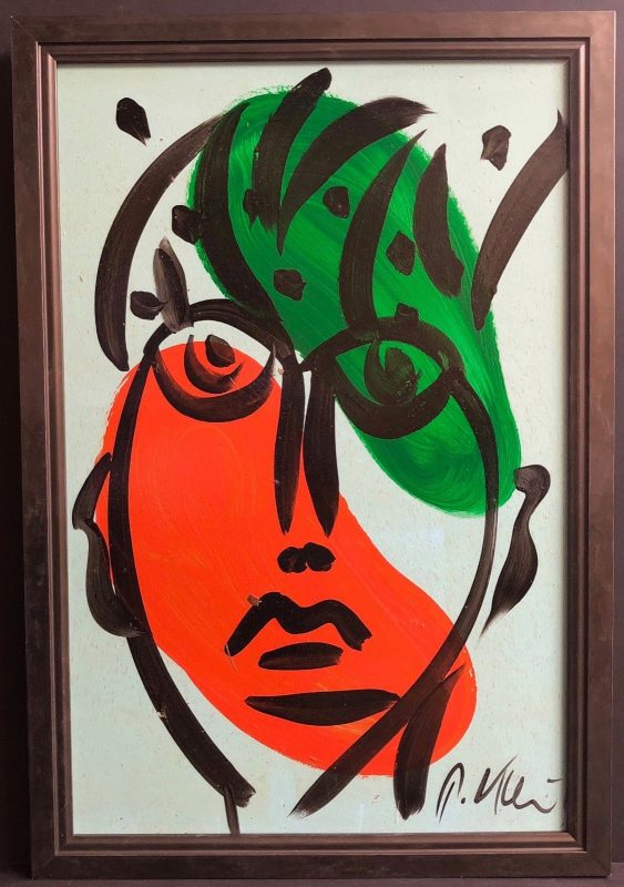 Expressionism Abstract Face Portrait Oil Painting Peter Keil Green Orange Black