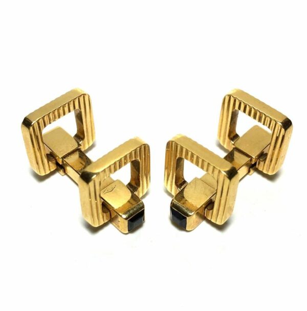 Gucci Vintage 18k Gold and Sapphire Stirrup Double Sided Cufflinks