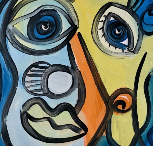 Peter Keil &Quot;Abstract Face&Quot; Oil Painting