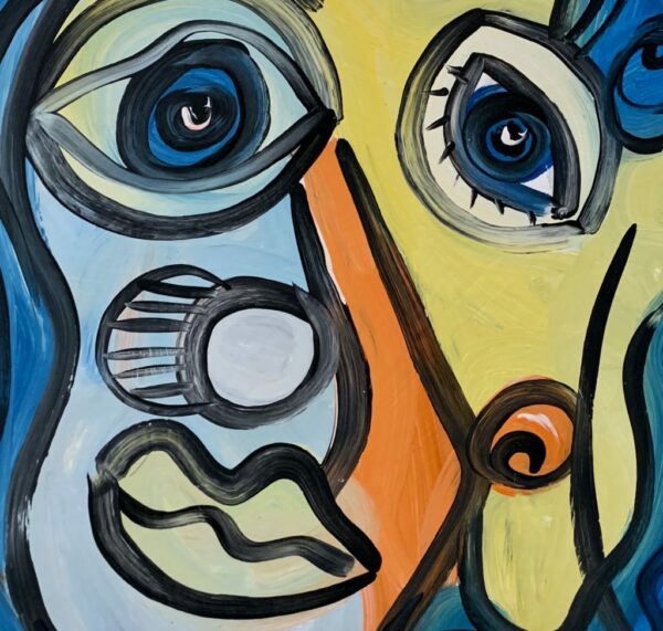Peter Keil "Abstract Face" Oil Painting