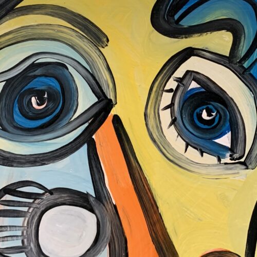Peter Keil &Quot;Abstract Face&Quot; Oil Painting