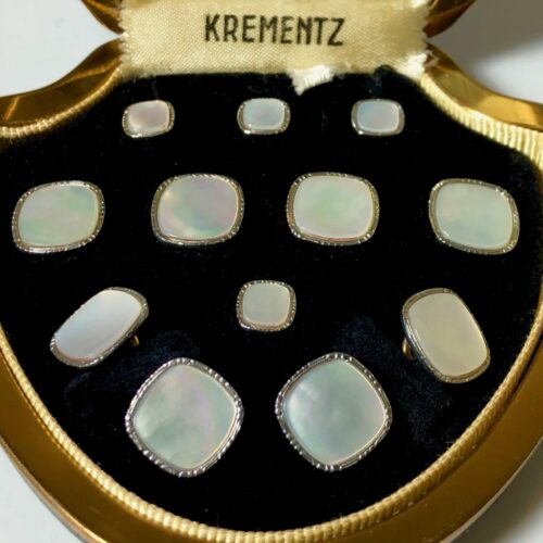 Krementz Art Deco Gold And Mother Of Pearl With Platinum Inlay Rims Complete Tuxedo Stud Set With Matching Cufflinks 1C
