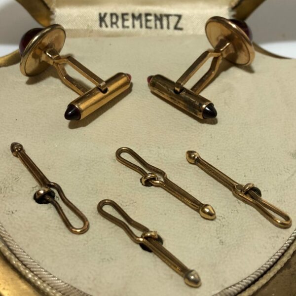 Krementz Gold and Red Glass Stud Set 7A