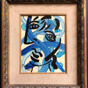 Neo Expressionism Abstract "Blue Face" Oil Painting by Peter Keil Paris 1975