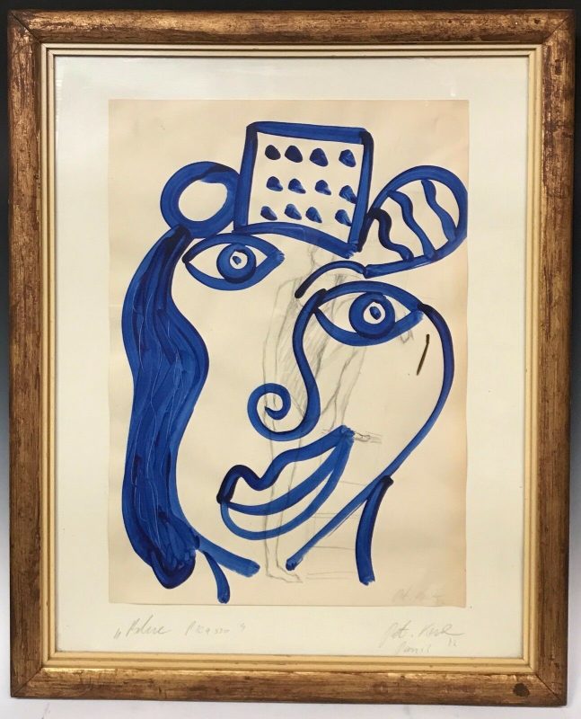 Neo Expressionism Abstract Blue Picasso Painting by Peter Keil Studio Paris 1972
