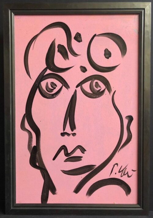 Neo Expressionism Abstract Pink Face Portrait Oil Painting By Peter Keil