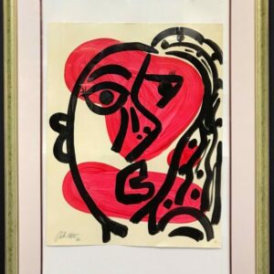 Neo Expressionist Abstract Face Acrylic on Paper Painting Peter Keil Paris 1970s