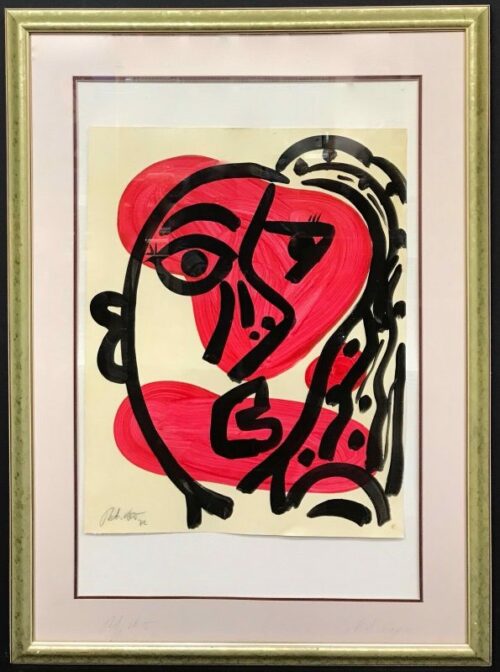 Neo Expressionist Abstract Face Acrylic On Paper Painting Peter Keil Paris 1970S