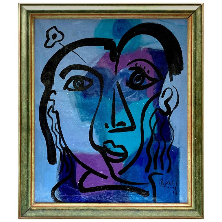 Peter Keil "the Blue Period" Expressionist Oil Portrait Painting