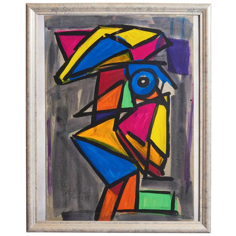 Peter Keil "Abstract Face" Cubism Oil Painting