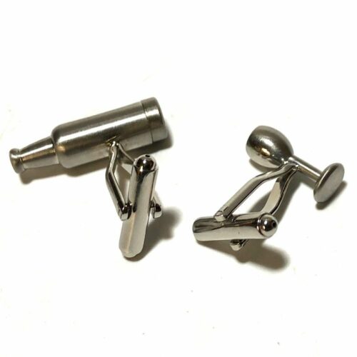 Red Wine Bottle And Glass Silver Cufflinks