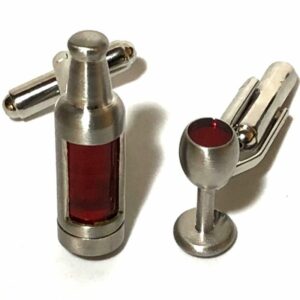 Red Wine Bottle and Glass Silver Cufflinks