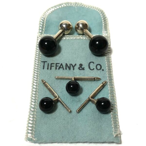 Tiffany & Co. Sterling Silver and Onyx Cufflinks & Tuxedo Shirt StudsStud Set