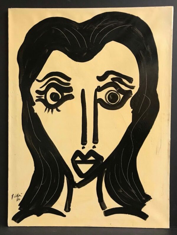 Vintage Oil on Canvas "Abstract Face" Painting by Peter Robert Keil Palma 1960's