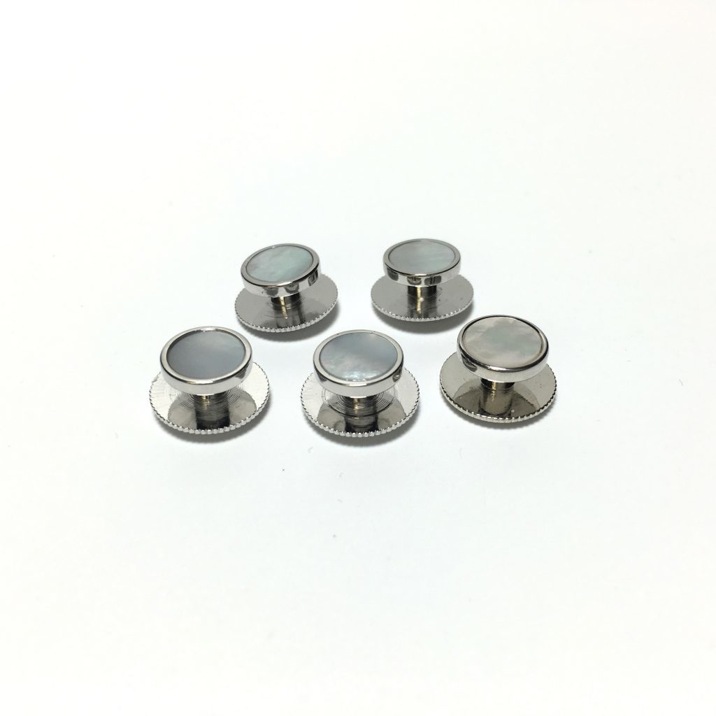 5 Silver and Mother of Pearl Tuxedo Shirt Studs